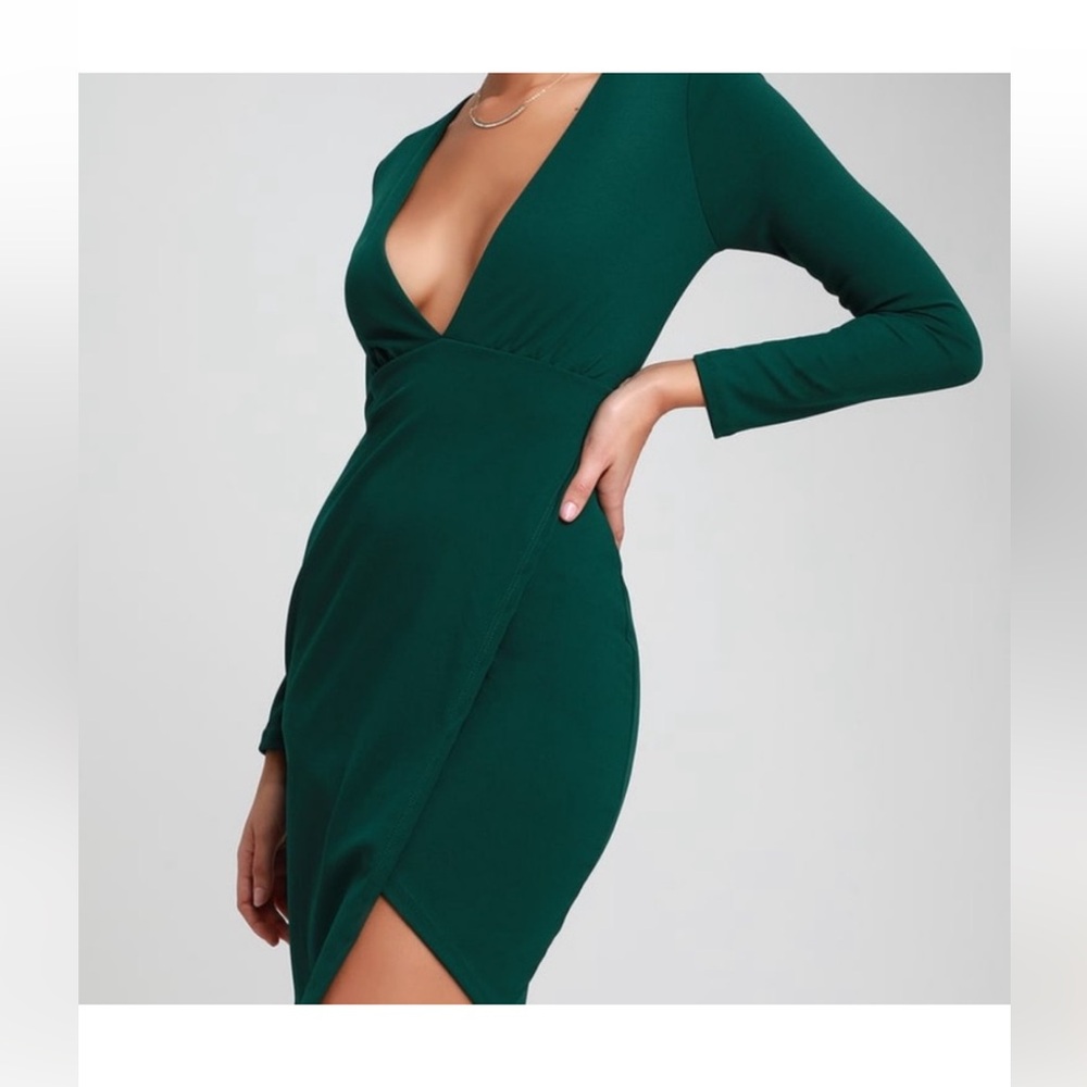 Make it Hot Green Long Sleeve Plunge V-Neck Cocktail Dress - Picture 3 of 13
